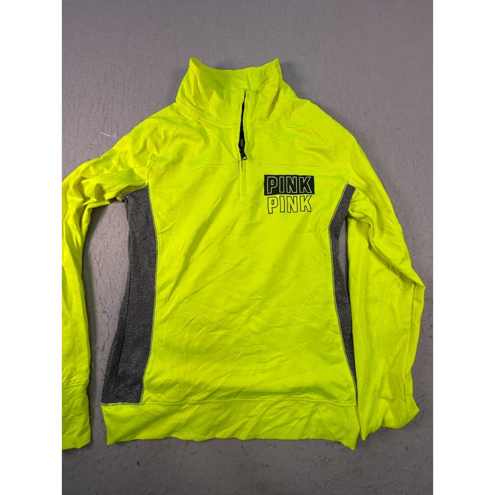 Pink Victoria's Secret Ultimate Shirt Womens Small Neon Yellow Gym Yoga 1/4 Zip